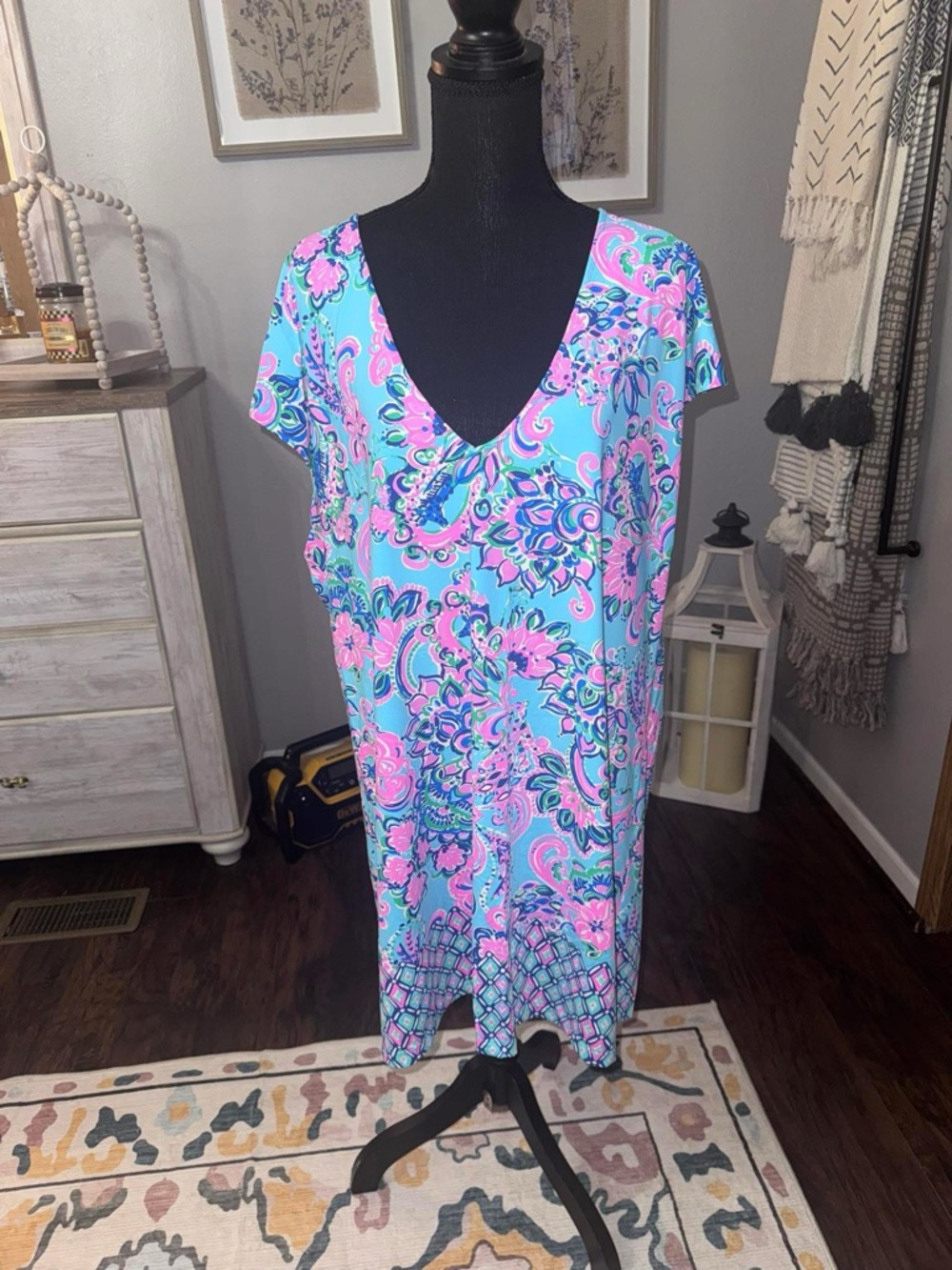 Lilly Pulitzer Aqua Blue Pink Paisley Swim Coverup